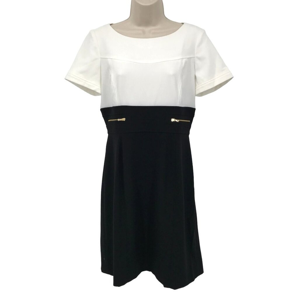 Tahari Arthur Levine White Black Color Block Sheath Dress Size 6P
